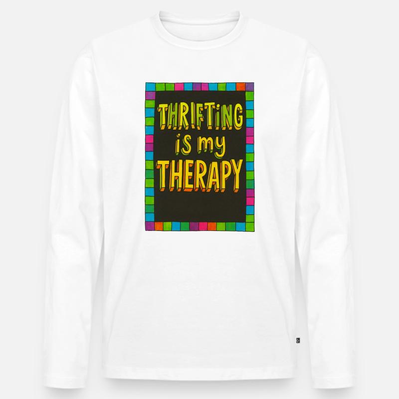 Secondhand-Therapie: Neonfarbener Rand - Männer Premium Bio Langarmshirt - Weiß