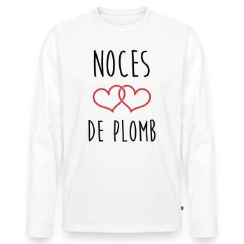 Lead Wedding 14 Jahre Ehe - Männer Premium Bio Langarmshirt - Weiß - Vorne - Nico (187cm)