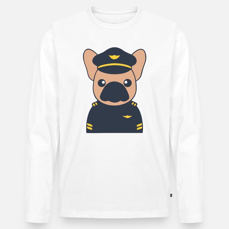 Frenchie Pilot Kapitän Uniform - Männer Premium Bio Langarmshirt - Weiß
