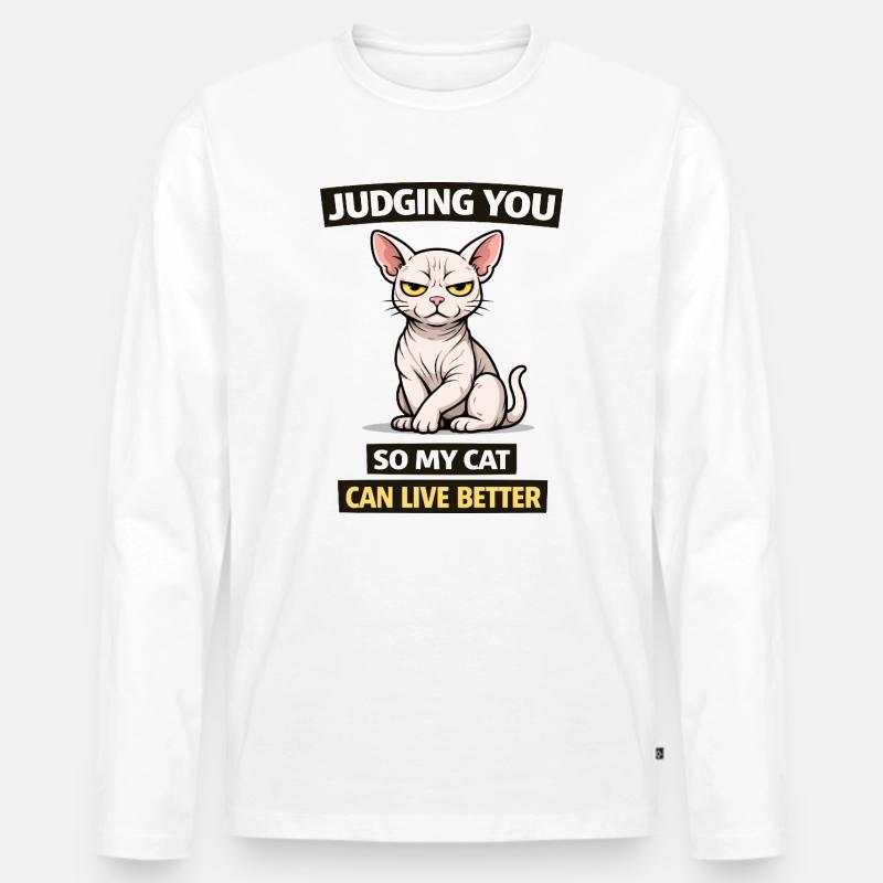 Dich beurteilen, Katze: Leb besser - Männer Premium Bio Langarmshirt - Weiß