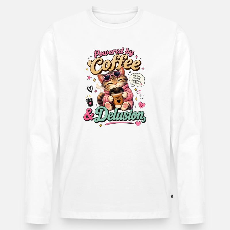 Kaffee Katze: Power Delusion - Männer Premium Bio Langarmshirt - Weiß