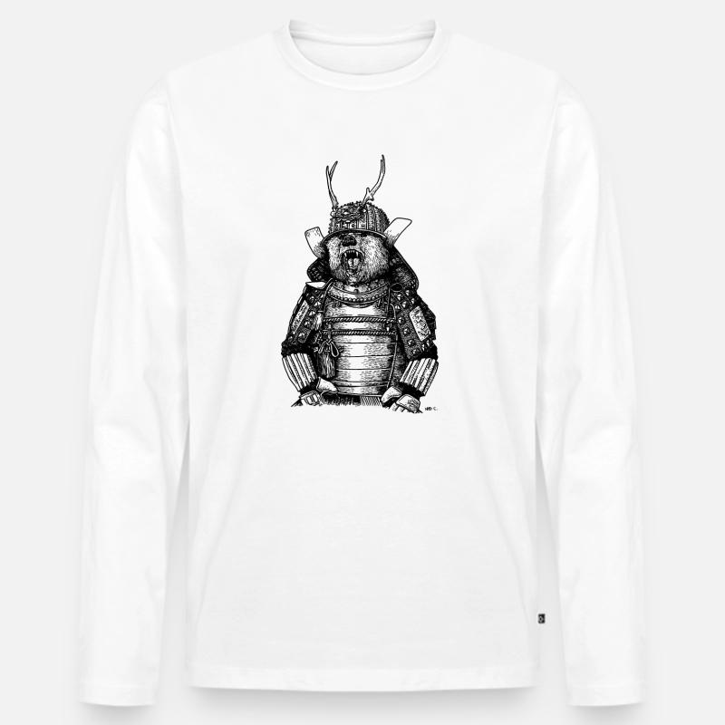 SAMURAI BÄREN - Männer Premium Bio Langarmshirt - Weiß