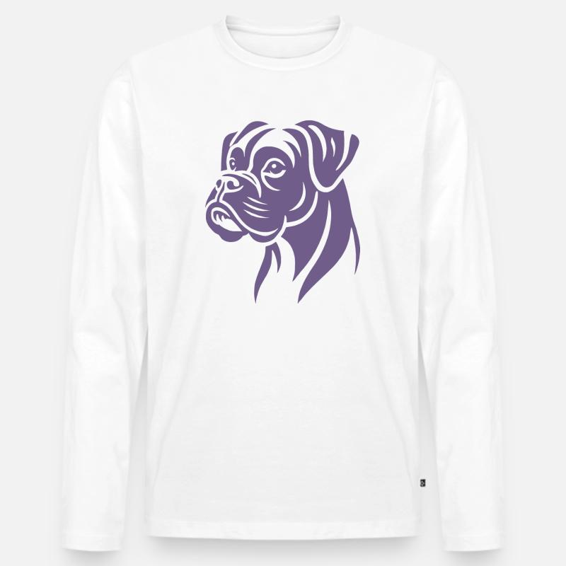 Hund Boxer Kopf Silhouette Minimalistisch - Männer Premium Bio Langarmshirt - Weiß