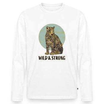 Leopard. Wild and Strong. - Men's Premium Organic Long Sleeve Shirt - white - Front - Nico (187cm)
