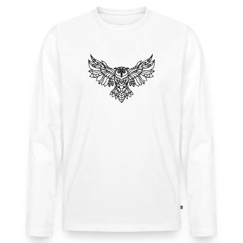 Eule - Männer Premium Bio Langarmshirt - Weiß - Vorne - Nico (187cm)