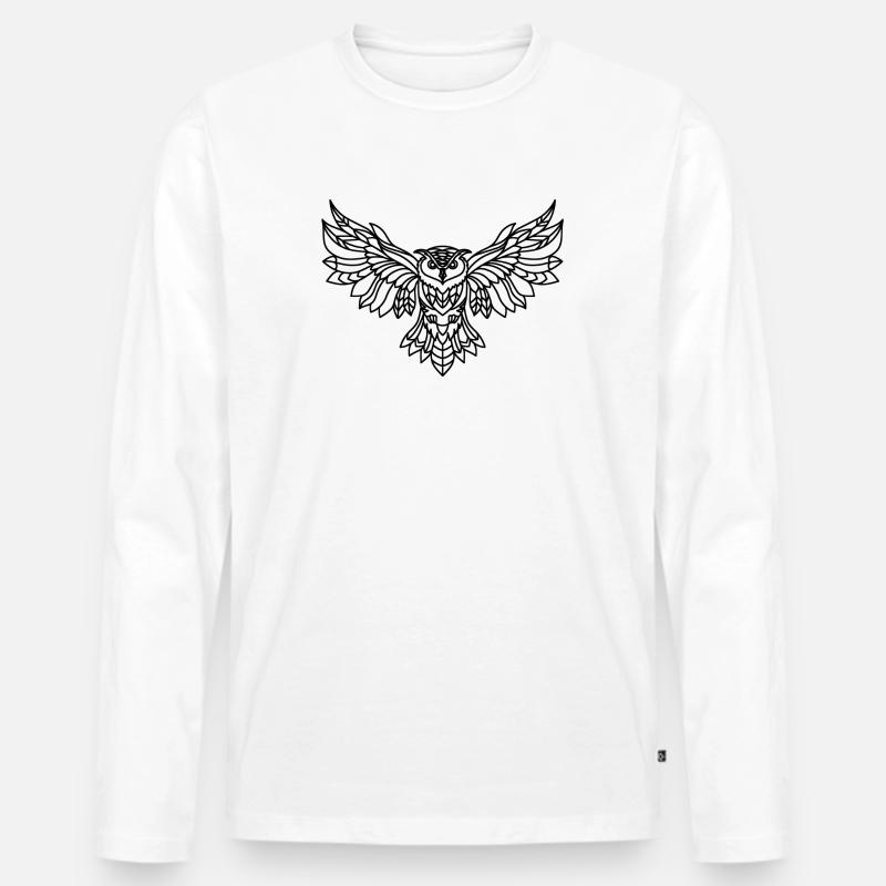 Eule - Männer Premium Bio Langarmshirt - Weiß