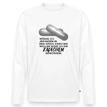 Schleimer hypocrite Funny Arschkriecher suppository - Men's Premium Organic Long Sleeve Shirt - white - Front - Nico (187cm)