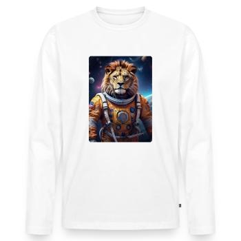 Löwe im Weltall 1.10 - Männer Premium Bio Langarmshirt - Weiß - Vorne - Nico (187cm)