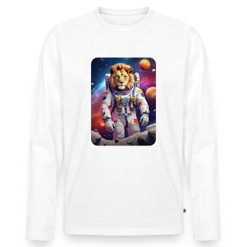 Löwe im Weltall 1.4 - Männer Premium Bio Langarmshirt - Weiß - Vorne - Nico (187cm)