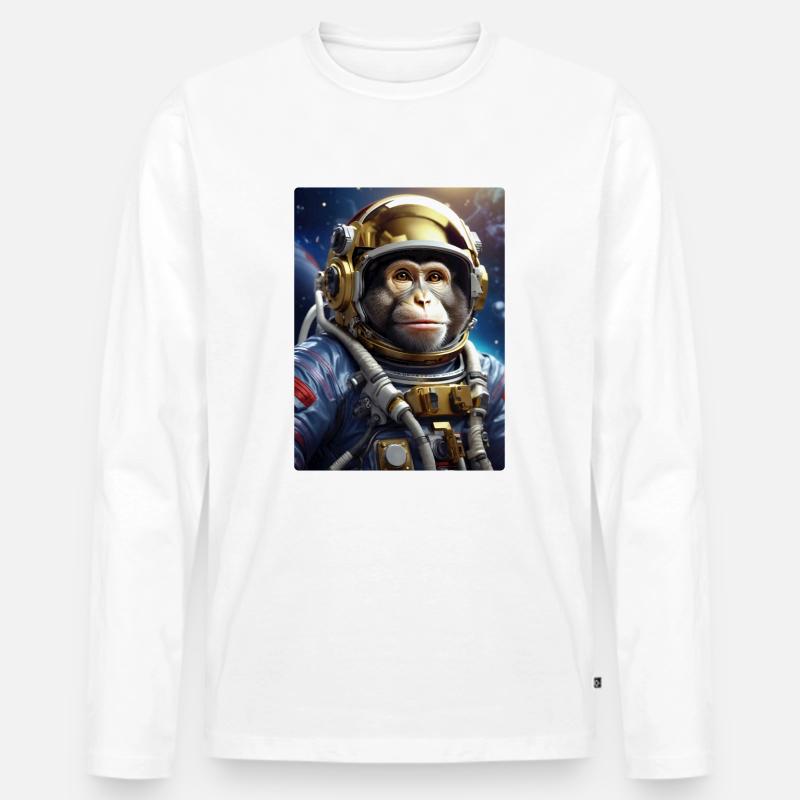 Affe im Weltall 1.6 - Männer Premium Bio Langarmshirt - Weiß