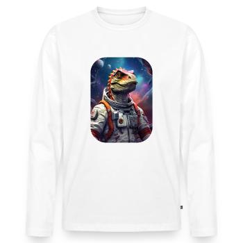Dino im Weltall 1.10 - Männer Premium Bio Langarmshirt - Weiß - Vorne - Nico (187cm)