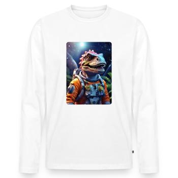 Dino im Weltall 1.4 - Männer Premium Bio Langarmshirt - Weiß - Vorne - Nico (187cm)