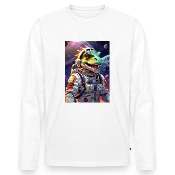 Dino im Weltall 1.6 - Männer Premium Bio Langarmshirt - Weiß - Vorne - Nico (187cm)