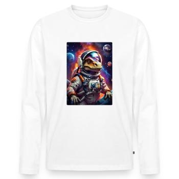 Dino im Weltall 1.3 - Männer Premium Bio Langarmshirt - Weiß - Vorne - Nico (187cm)