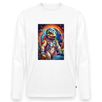 Dino im Weltall 1.9 - Männer Premium Bio Langarmshirt - Weiß - Vorne - Nico (187cm)