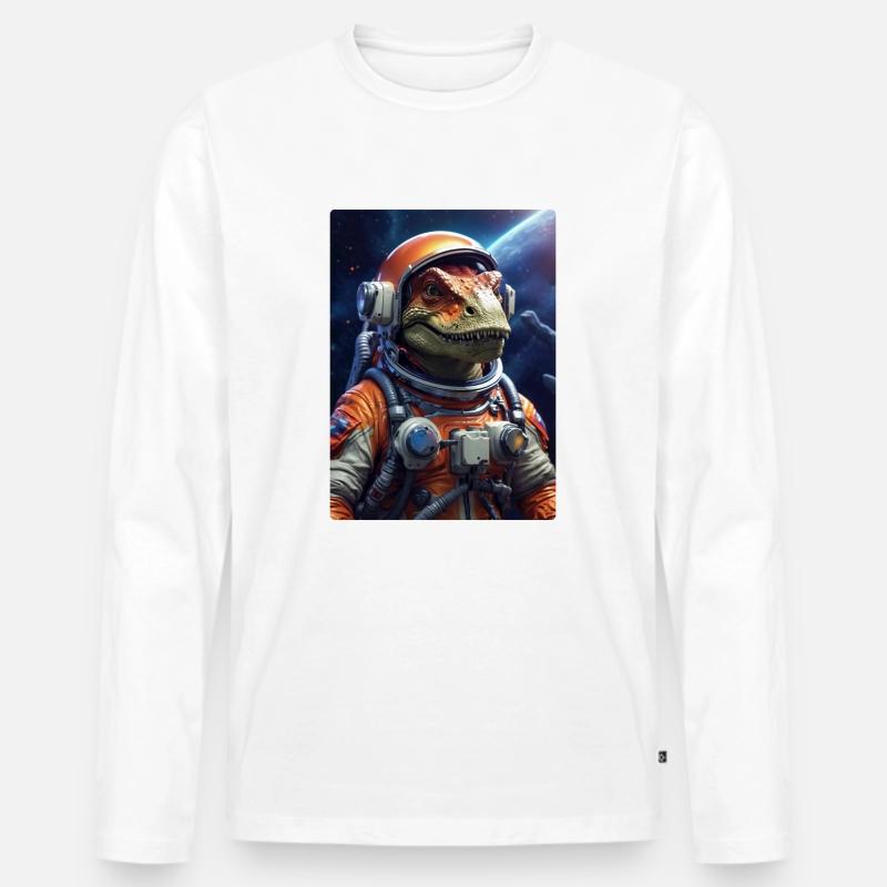 Dino im Weltall 1.2 - Männer Premium Bio Langarmshirt - Weiß