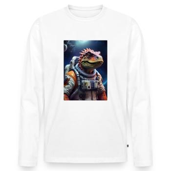 Dino im Weltall 1.7 - Männer Premium Bio Langarmshirt - Weiß - Vorne - Nico (187cm)