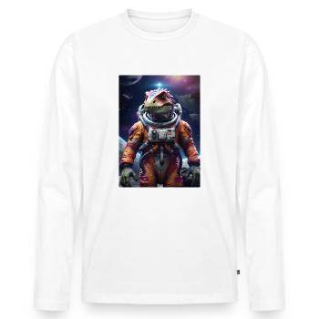 Dino im Weltall 1.8 - Männer Premium Bio Langarmshirt - Weiß - Vorne - Nico (187cm)