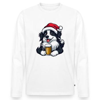 Border Collie Hund Weihnachten Bier Lustig - Männer Premium Bio Langarmshirt - Weiß - Vorne - Nico (187cm)