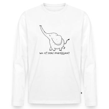 Elefant sucht Porzellan - Männer Premium Bio Langarmshirt - Weiß - Vorne - Nico (187cm)