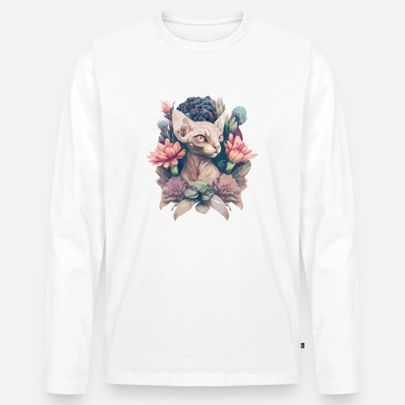 Mystische Sphinx Katze - Männer Premium Bio Langarmshirt - Weiß