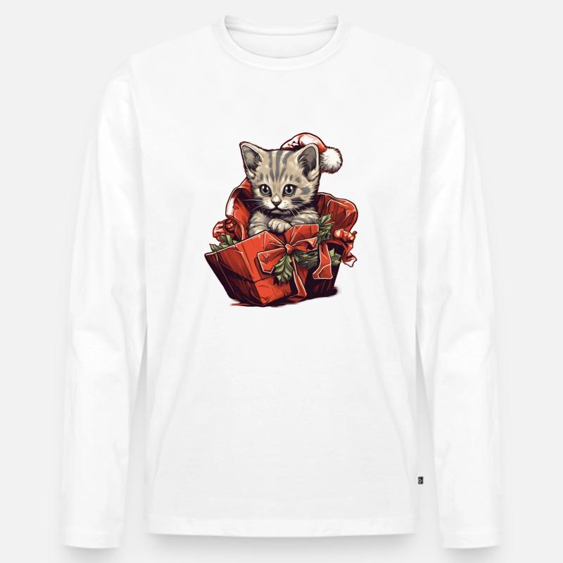 Weihnachtskätzchen4 - Männer Premium Bio Langarmshirt - Weiß