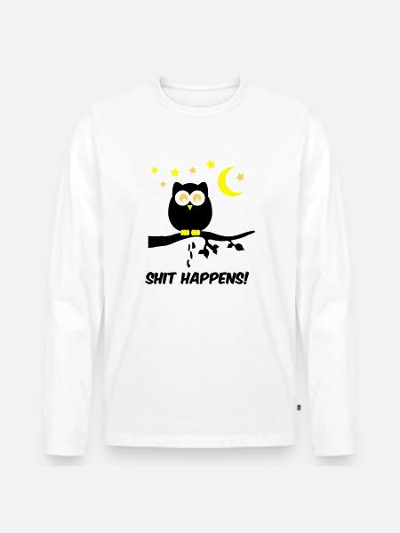Owl Shit Happens 01 - Men's Premium Organic Long Sleeve Shirt - white
