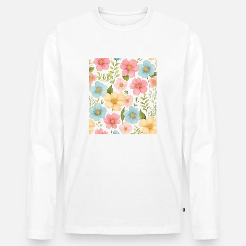 Blumenmuster - Männer Premium Bio Langarmshirt - Weiß