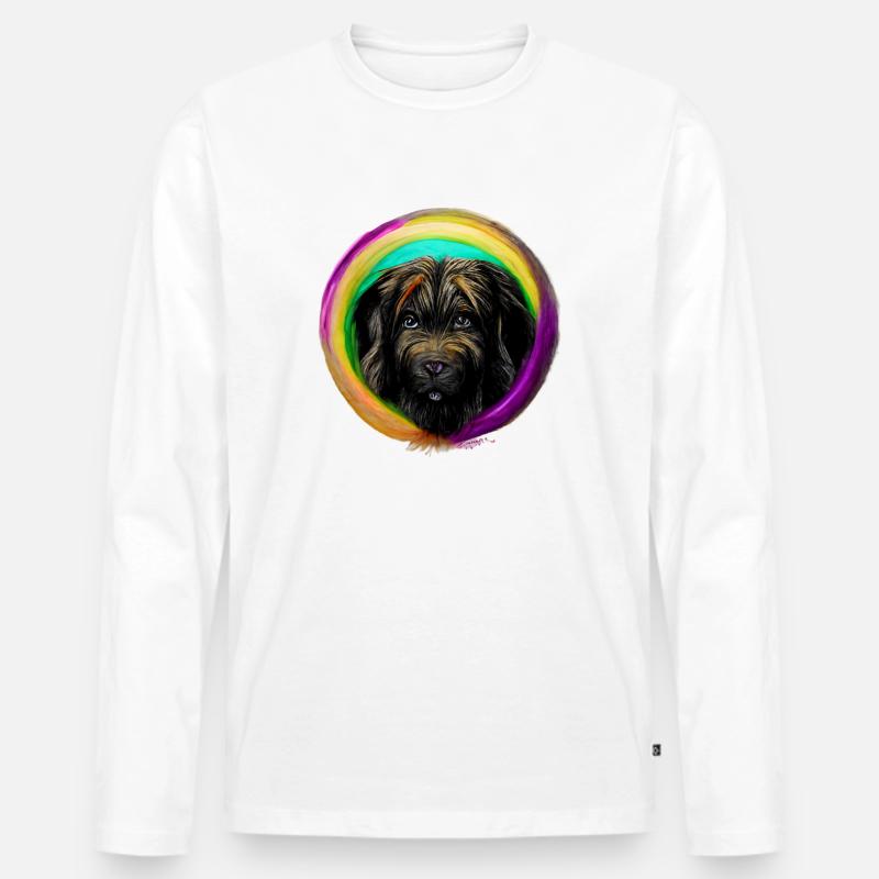 Regenbogen Hund Briard 2 - Männer Premium Bio Langarmshirt - Weiß