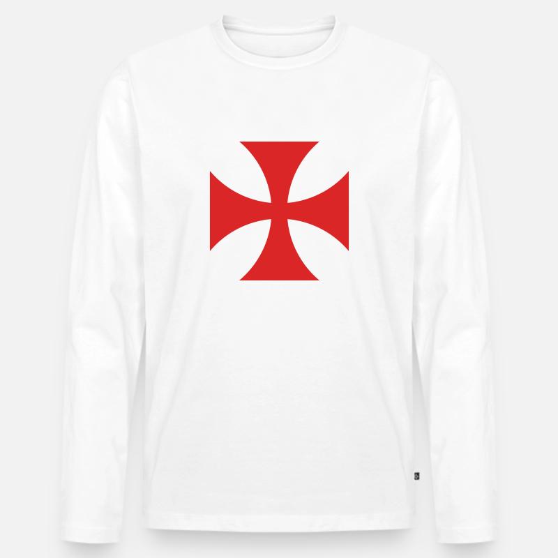 TEMPLER KREUZ ROT - Männer Premium Bio Langarmshirt - Weiß