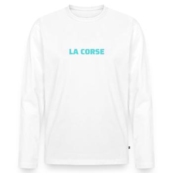 t shirt corsica humour la corse comme une drogue - T-shirt manches longues Premium bio Homme - blanc - Devant - Nico (187cm)