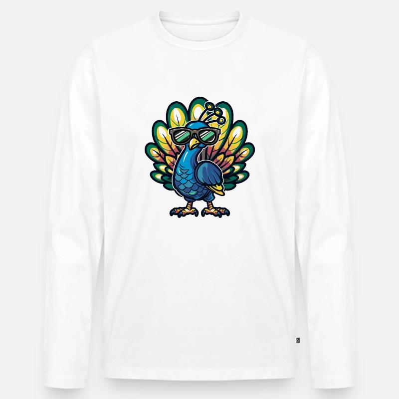 Pfau Vogel Cool Comic - Männer Premium Bio Langarmshirt - Weiß