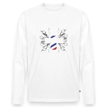 Barber Shop Pole coiffeur &Barbier Hipster - T-shirt manches longues Premium bio Homme - blanc - Devant - Nico (187cm)