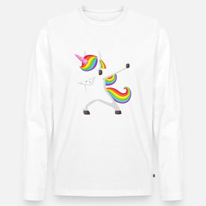 Einhorn Dab, Dabbendes Einhorn, DAB, Regenbogen - Männer Premium Bio Langarmshirt - Weiß