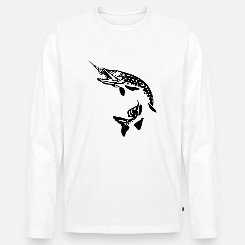 hecht_beisst - Männer Premium Bio Langarmshirt - Weiß