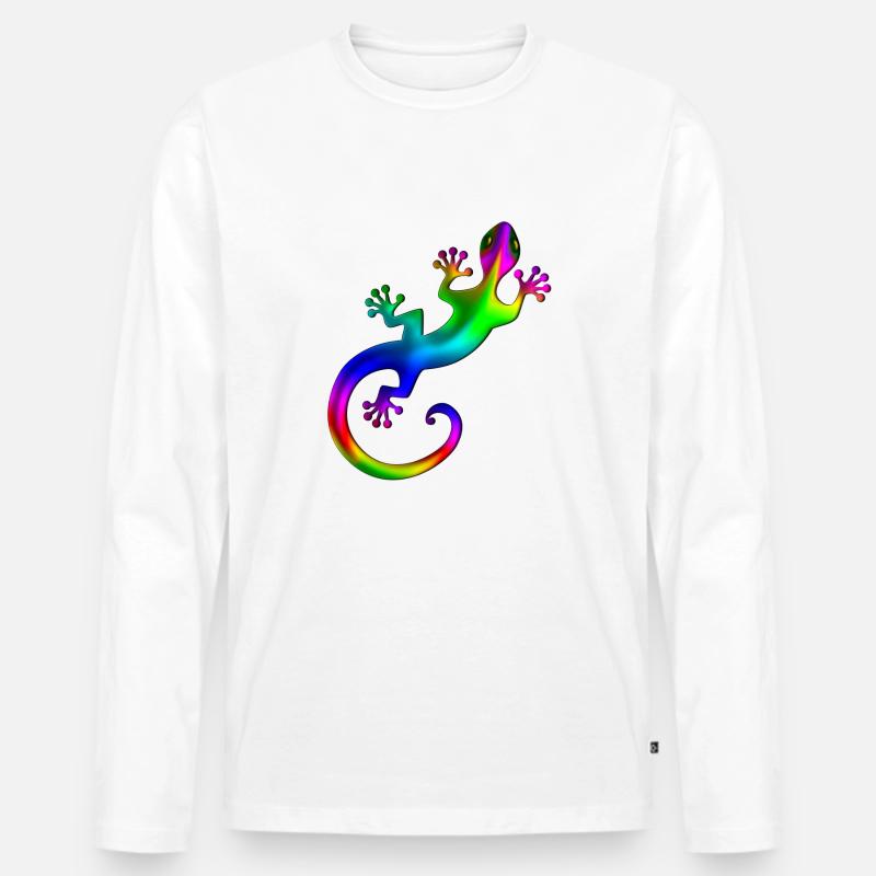 Gecko, Eidechse, Salamander, rainbow, Regenbogen - Männer Premium Bio Langarmshirt - Weiß