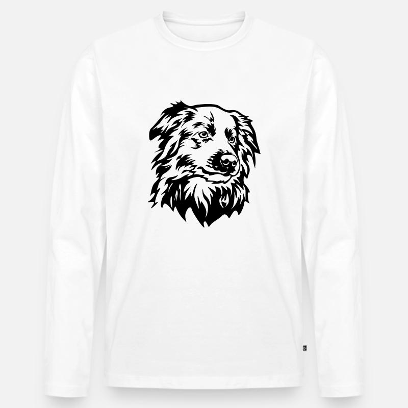 Border Collie Kopf - Männer Premium Bio Langarmshirt - Weiß