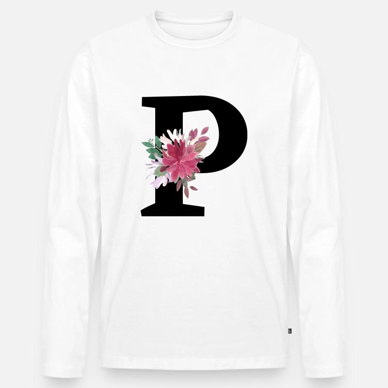 Buchstabe p blumig - Männer Premium Bio Langarmshirt - Weiß