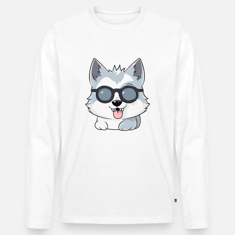 Lomo, der Brillenwolf - Männer Premium Bio Langarmshirt - Weiß