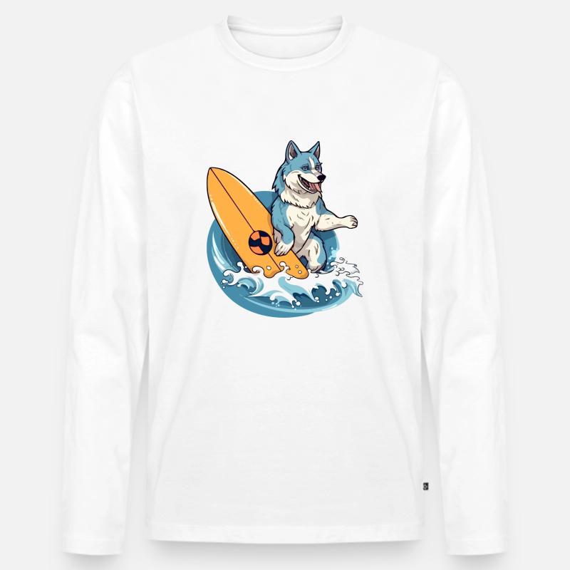Momo, der Surferwolf - Männer Premium Bio Langarmshirt - Weiß