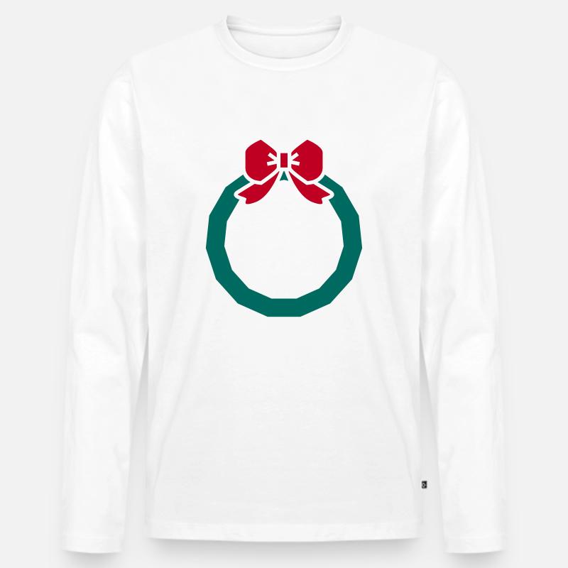 Weihnachtskranz mit rotem Band - Männer Premium Bio Langarmshirt - Weiß