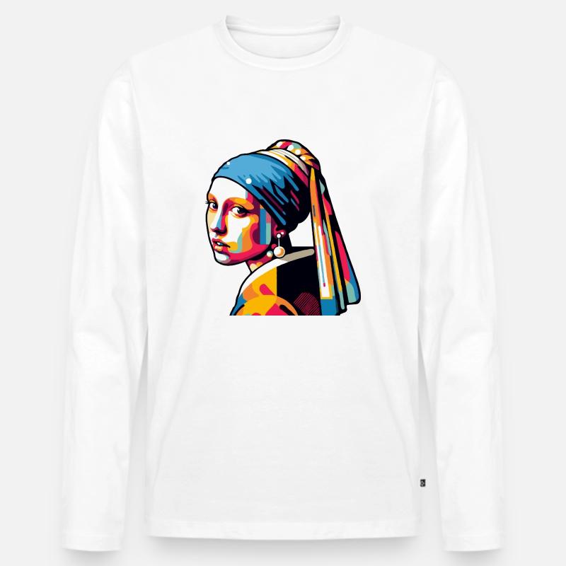 Mädchen mit Perlenohrring modern - Männer Premium Bio Langarmshirt - Weiß