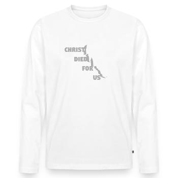 Christ Died for Us - English - Men's Premium Organic Long Sleeve Shirt - white - Front - Nico (187cm)