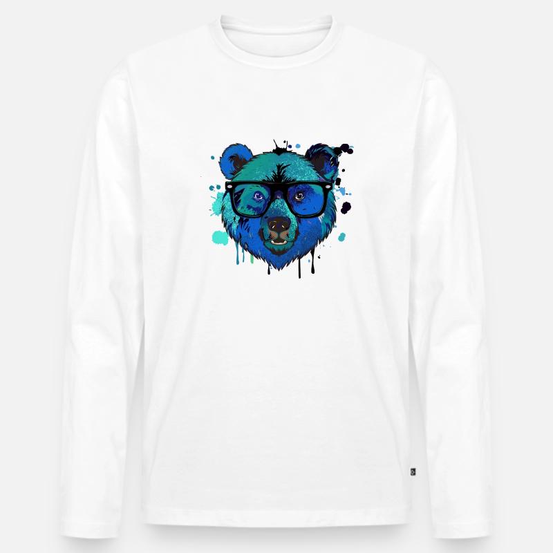Bär,graffiti ,malerei , bunt,Nerd - Männer Premium Bio Langarmshirt - Weiß