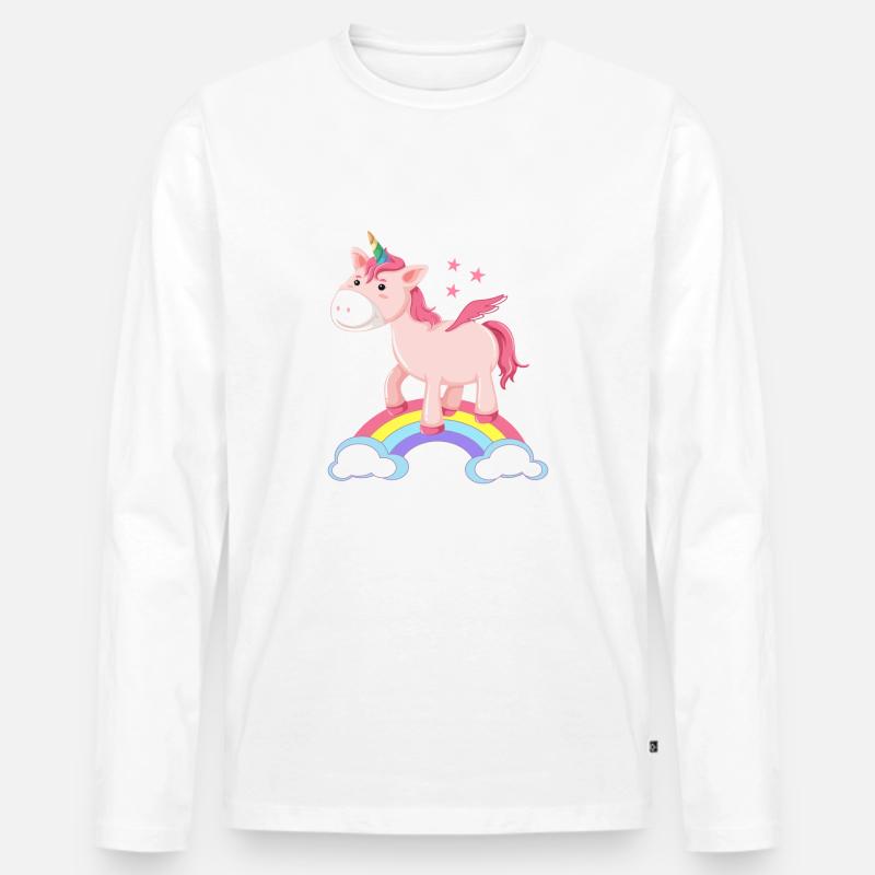 Einhorn Regenbogen - Männer Premium Bio Langarmshirt - Weiß