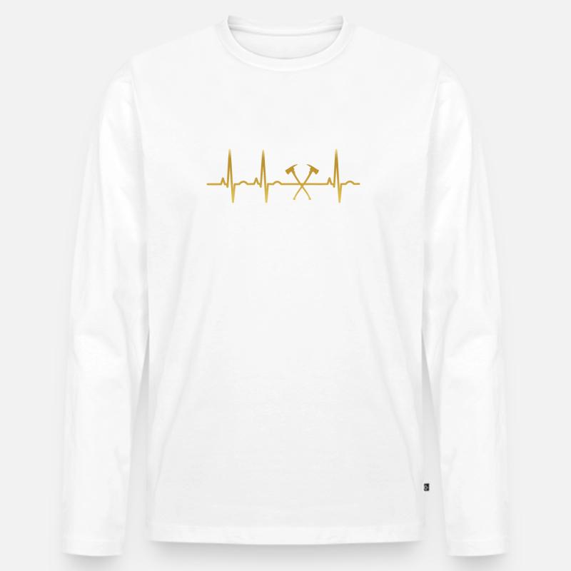 evolution ekg heartbeat FEUERWEHRMANN - Männer Premium Bio Langarmshirt - Weiß