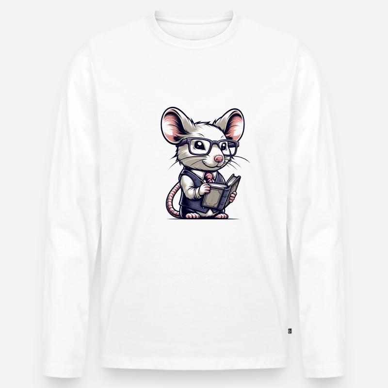 Cute Mouse Teacher - Männer Premium Bio Langarmshirt - Weiß