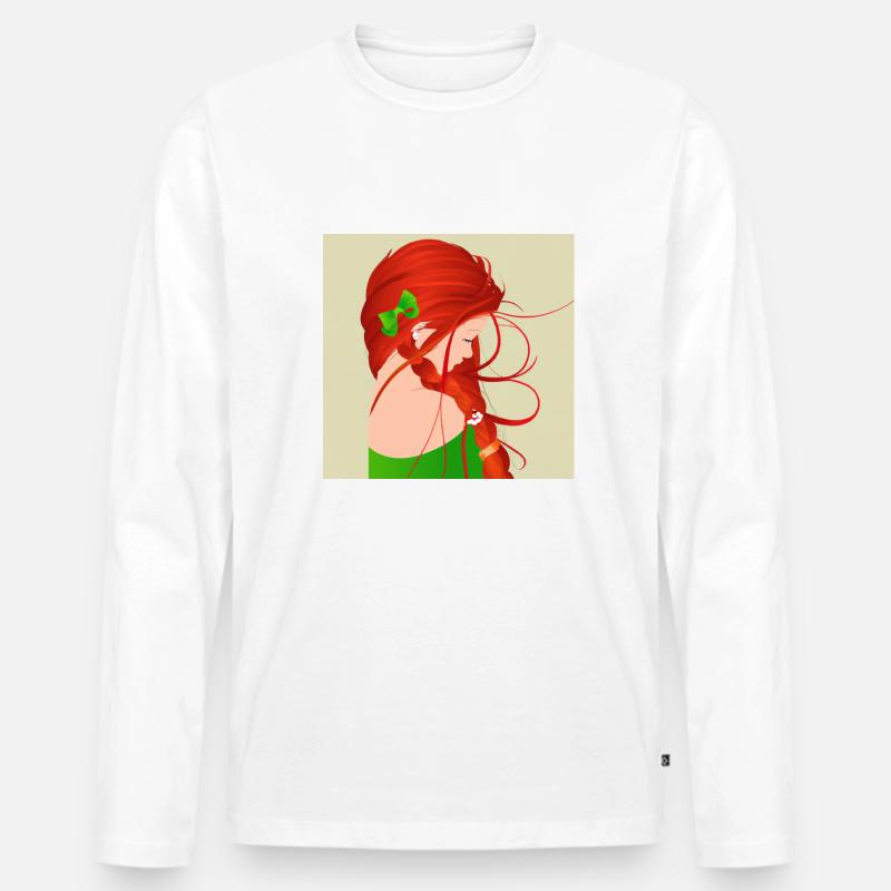 Rothaarige Frau Mädchen - Männer Premium Bio Langarmshirt - Weiß