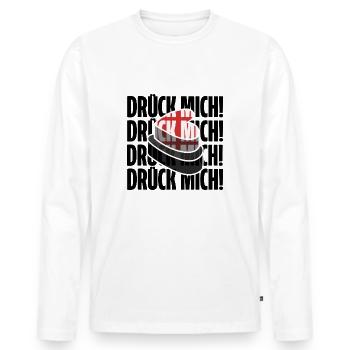 drück mich! Shirt. Lustiger Spruch - Männer Premium Bio Langarmshirt - Weiß - Vorne - Nico (187cm)