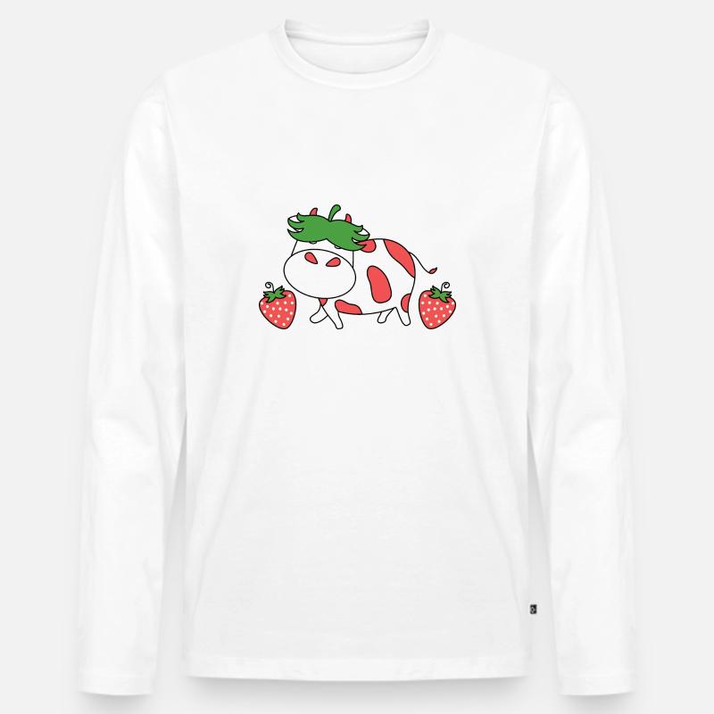 Nette Erdbeerkuh - Männer Premium Bio Langarmshirt - Weiß